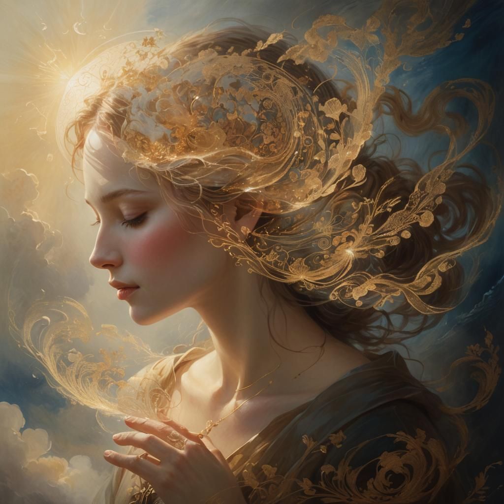 Divine Illumination: Calligraphic Portrait in Romantic Style