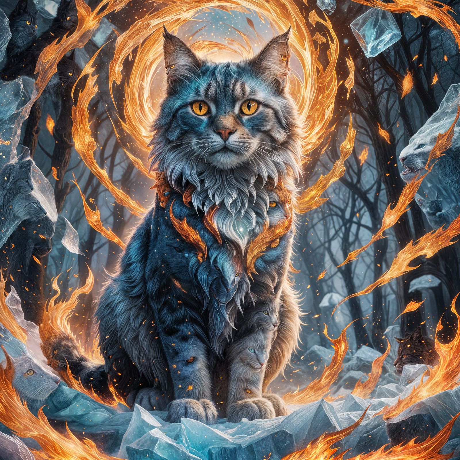 Ice and Fire Cat: Detailed Fantasy Art