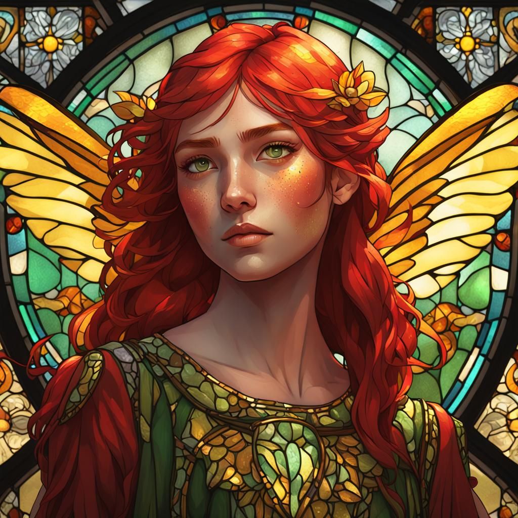 Stained Glass Fairy Portrait in Hyperdetailed Style