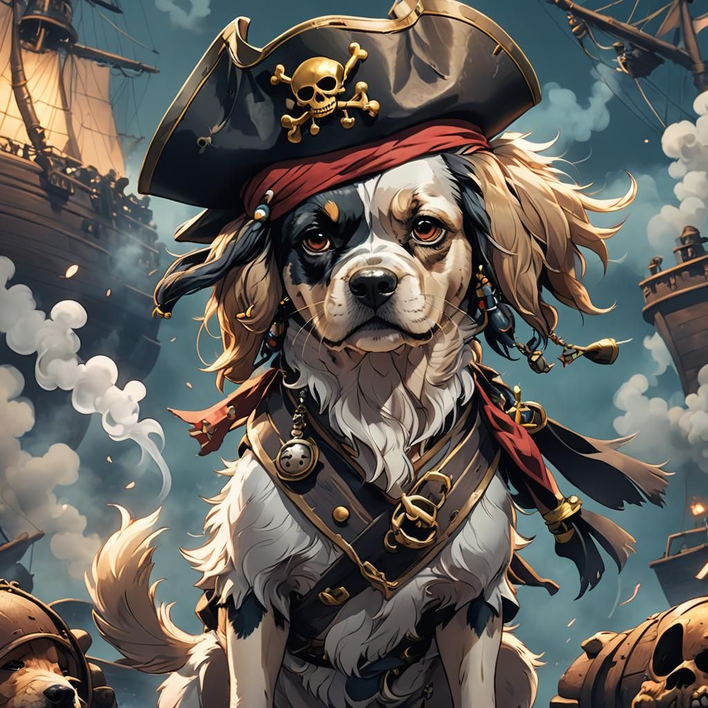 Pirate Dog Anime Art in Cel-Shaded Style