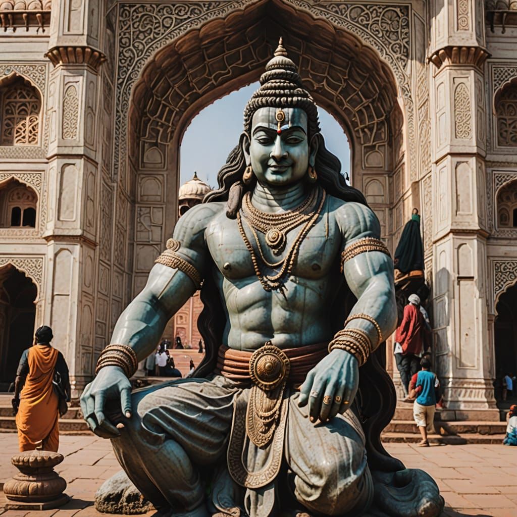 Shiva squatting outside the Taj Mahal.