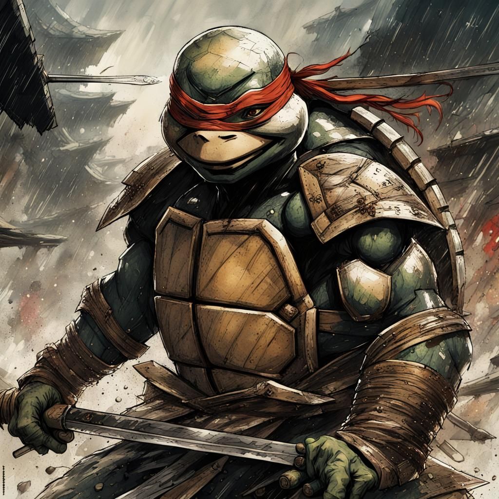 Dark Fantasy Ninja Turtle in Epic Battle