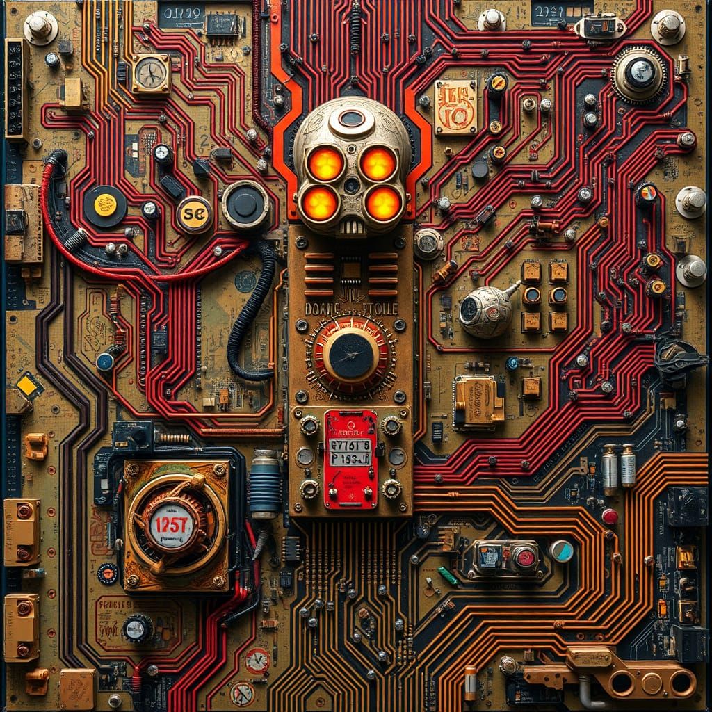 Organic Dieselpunk Motherboard with Psychedelic Elements