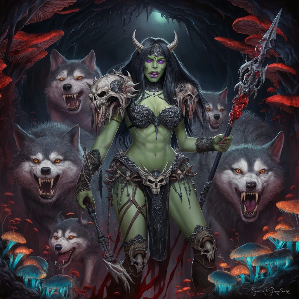 Orc Barbarian Cultist of Gruumsh with Wolves