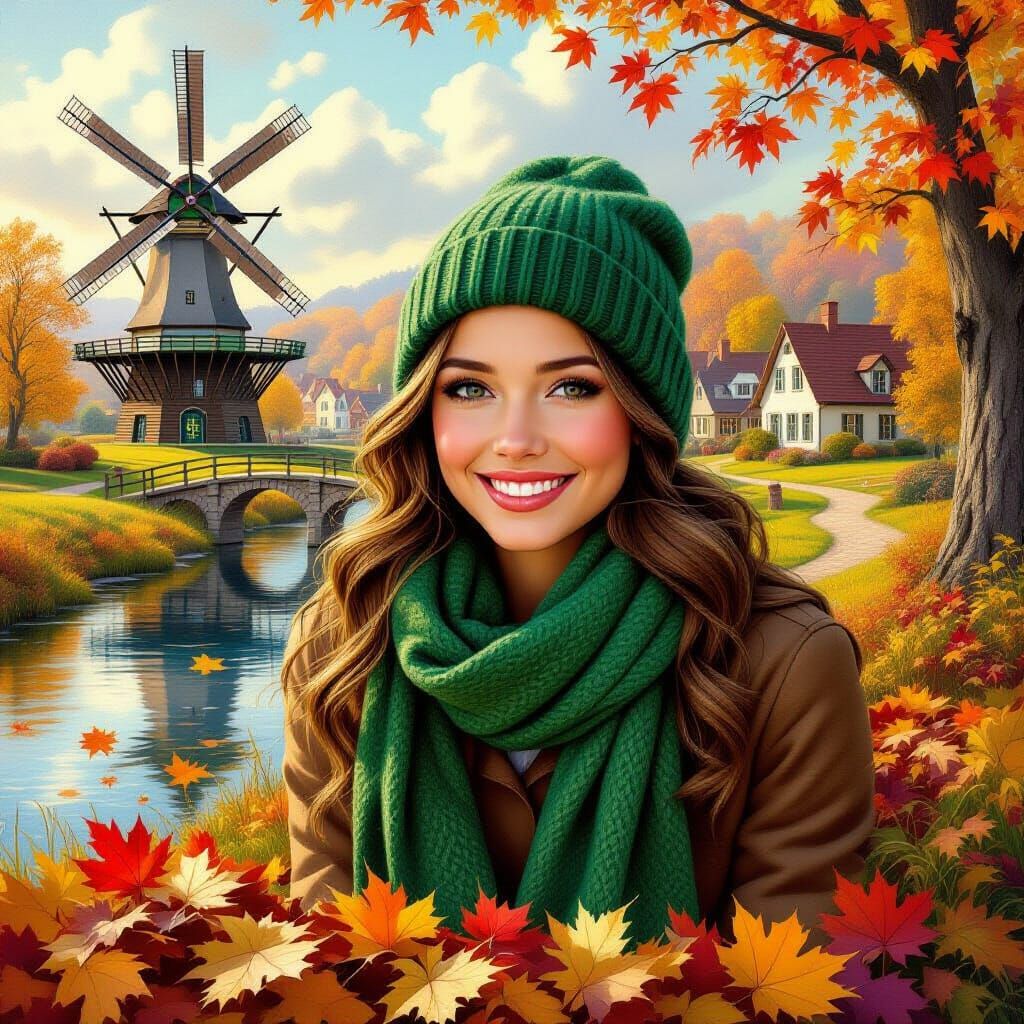 Autumn Joy: Woman Smiling Amidst Golden Leaves