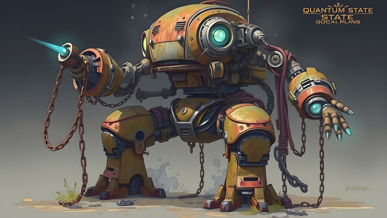 Wild-West Quantum Golem in Cyberpunk Style