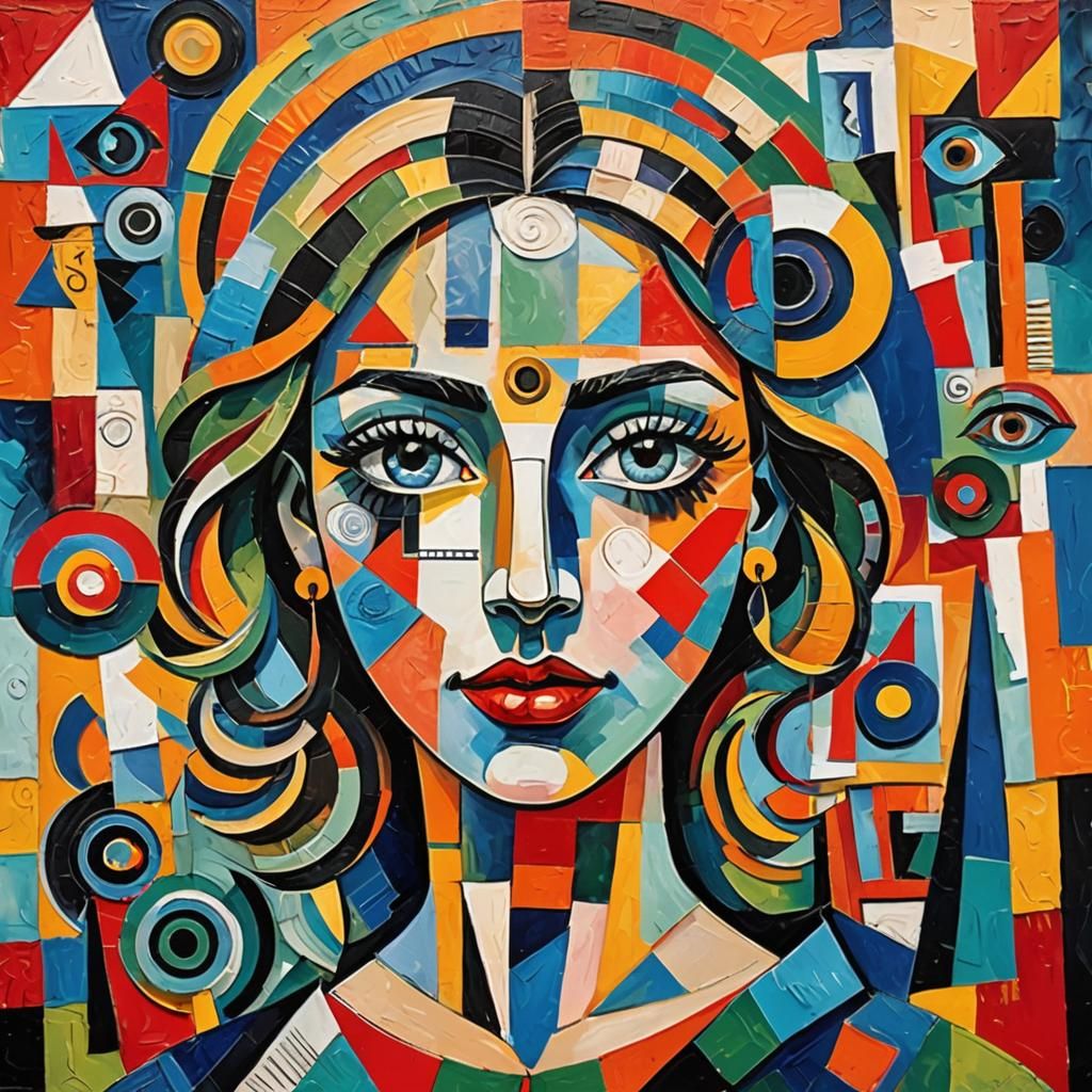 Cubist Woman Portrait in Picasso Style Collage
