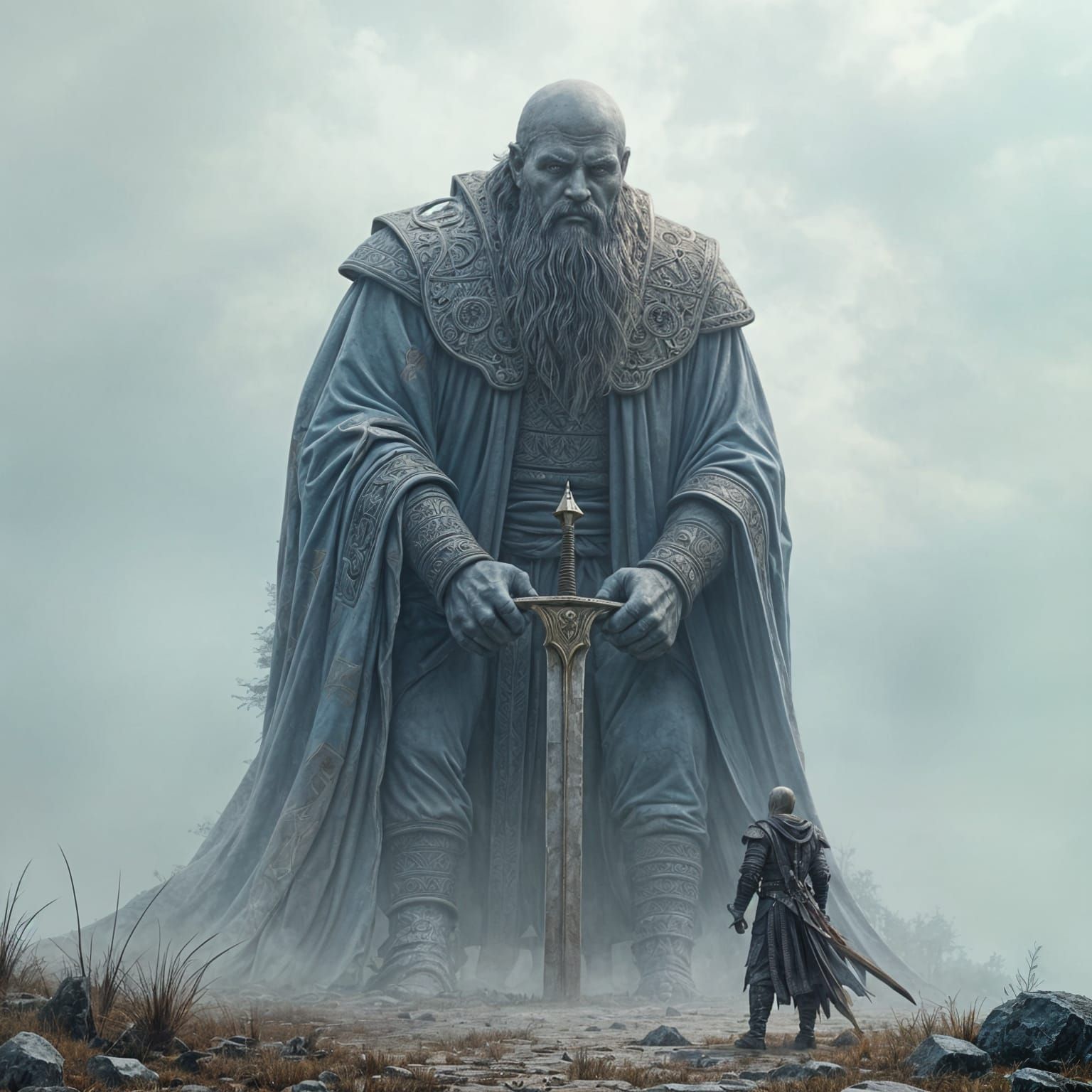Giant Warrior Statue in Fantasy Art Style