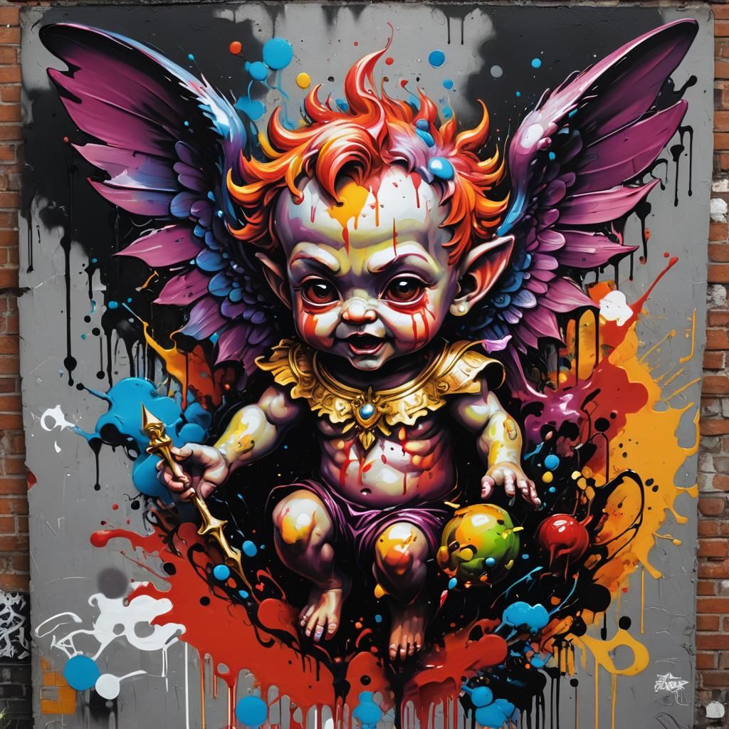 Devil Cherub in Graffiti Splash Art Style