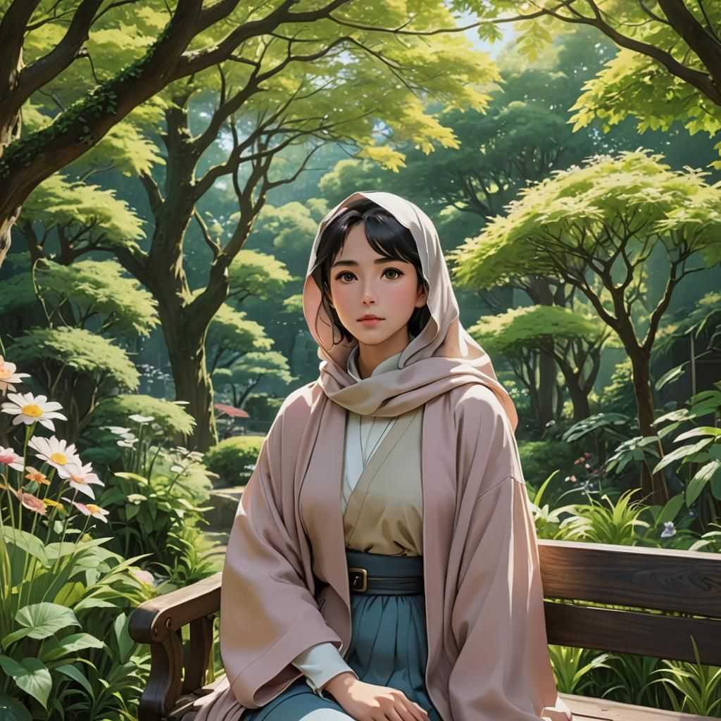 Young Lady in Garden: Anime Key Visual