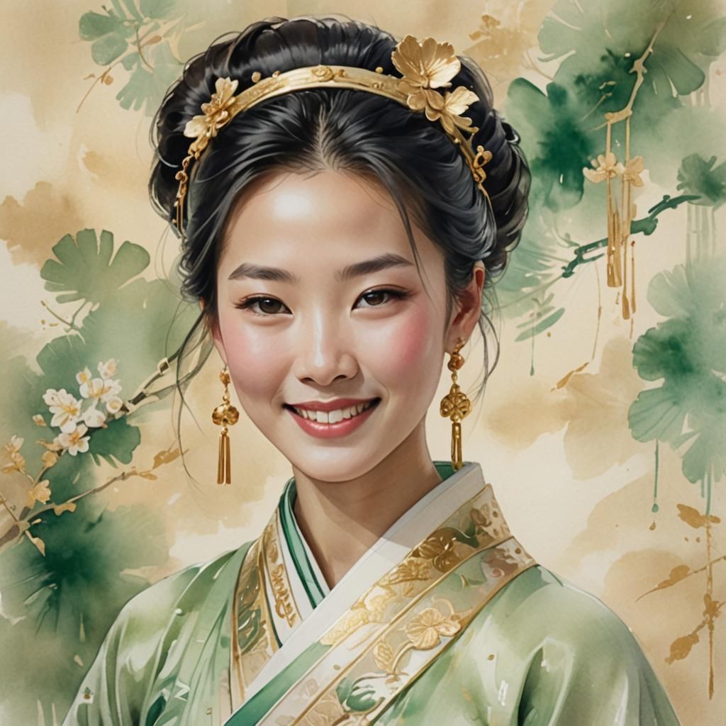 Chinese Woman Portrait in Watercolor Style Concept Art