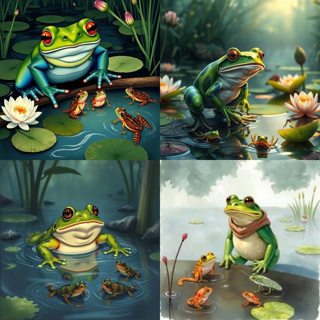 Frog's Horrified Surprise at Tadpoles