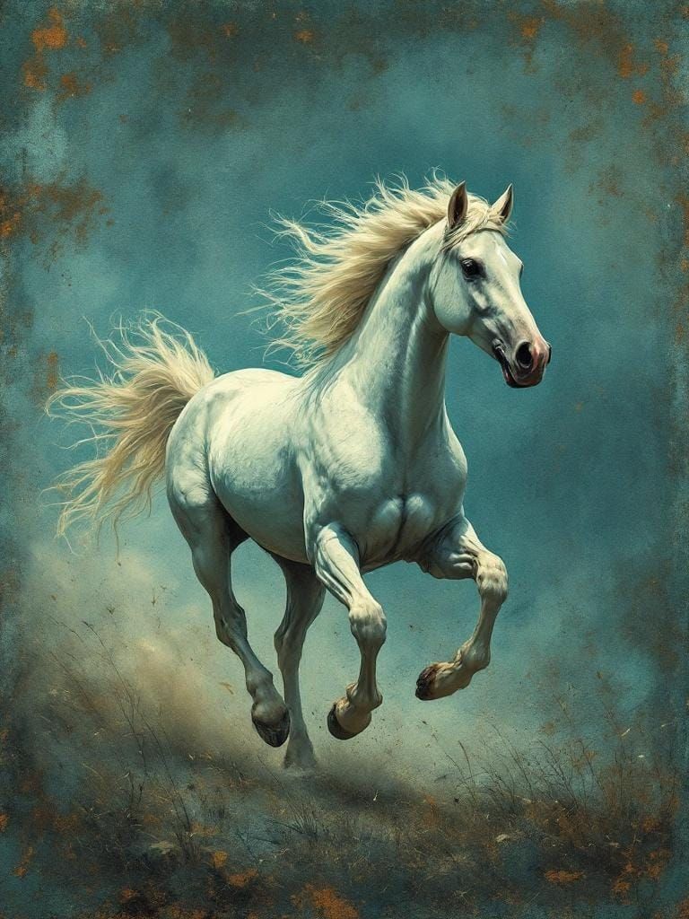 Horse Running Free with Verdigris Overlay