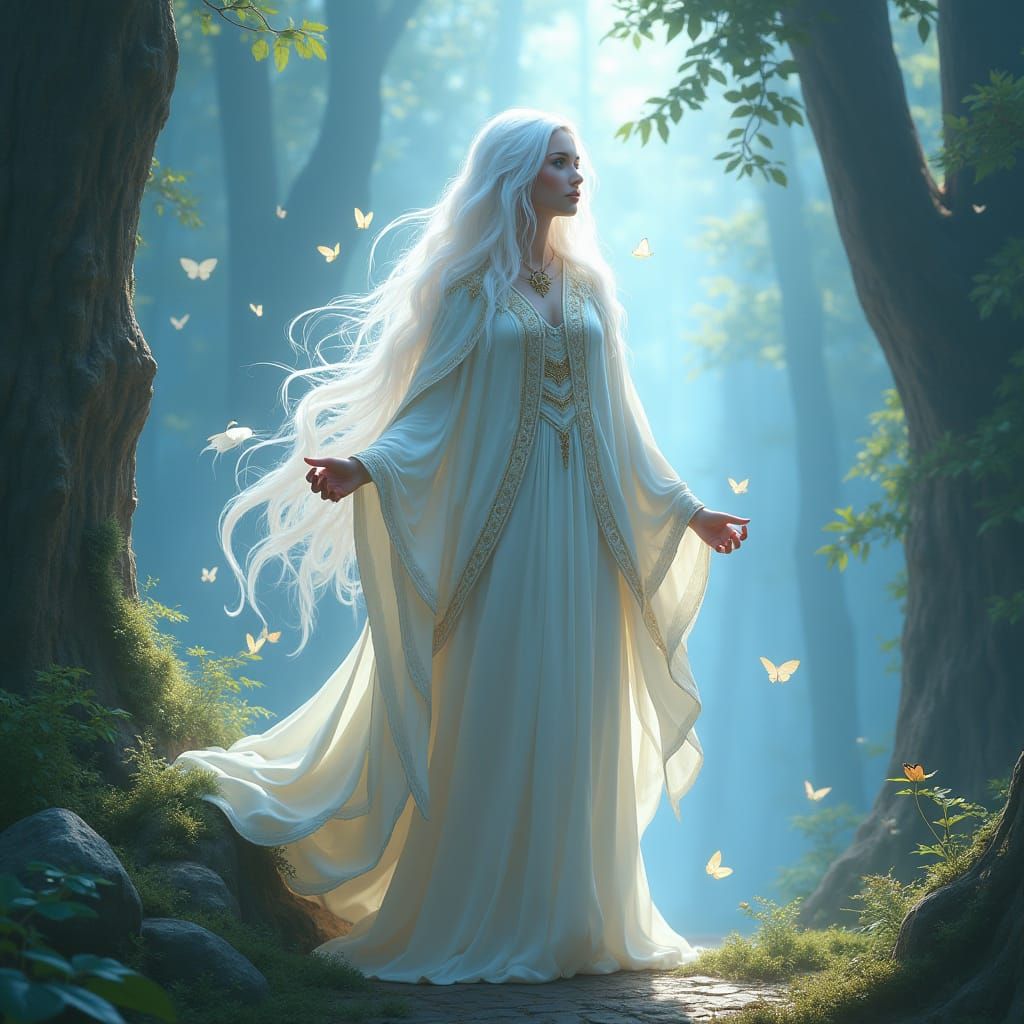 Ethereal Sorceress in Mystical Forest, Fantasy Art