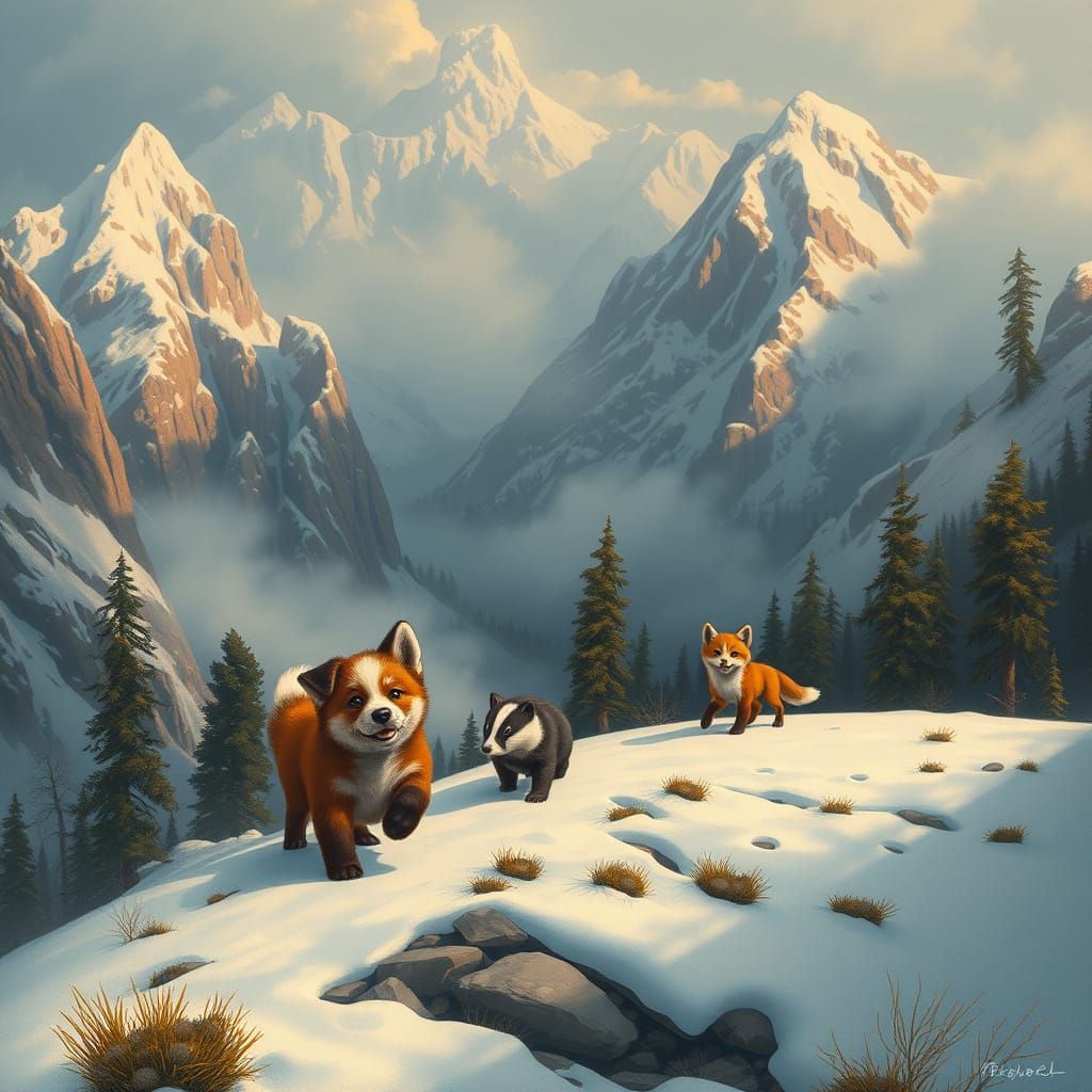 Puppy, Badger, Fox, and Kitten's Mountain Journey