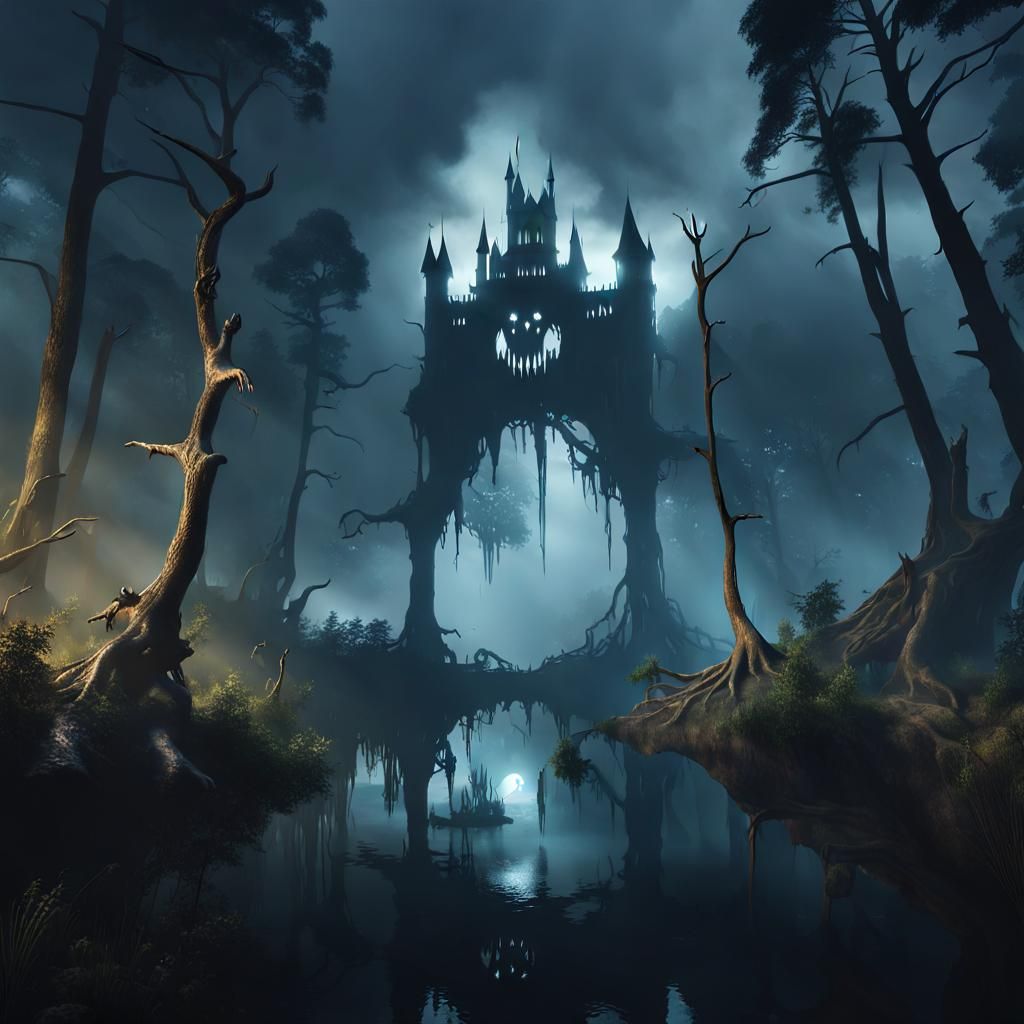 Apocalyptic Lake and Forest in Dark Fantasy Style