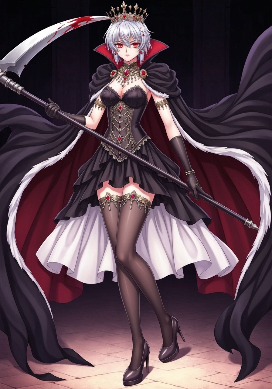 Anime Vampire Princess With Scythe and Gothic Dress
