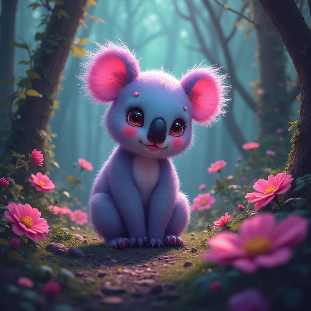 Whimsical Koalamariposa in Lush Forest: Digital Art