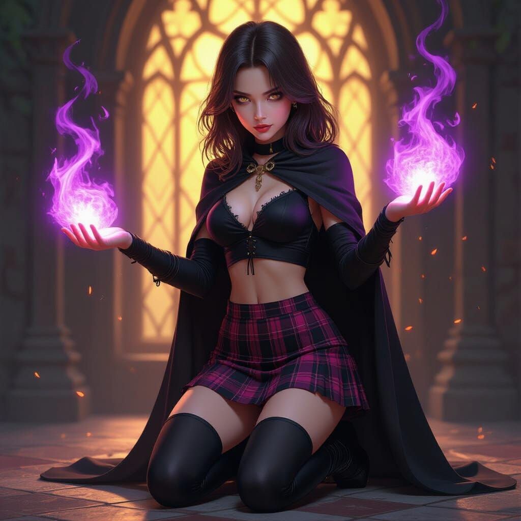 Dark Fantasy Warlock Girl Wielding Purple Flames