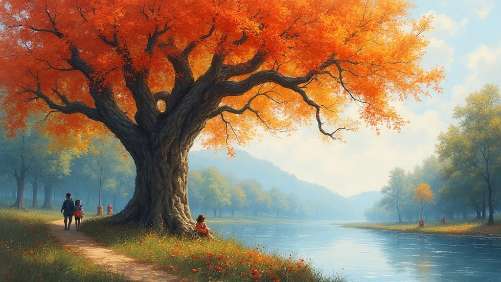 Maple Tree Through the Seasons: Impressionistic River Scene