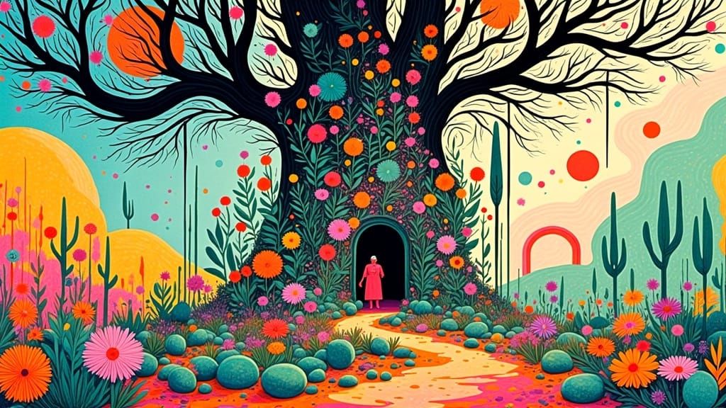 Magical Tree Emerges from Boot, Vintage Punk Art