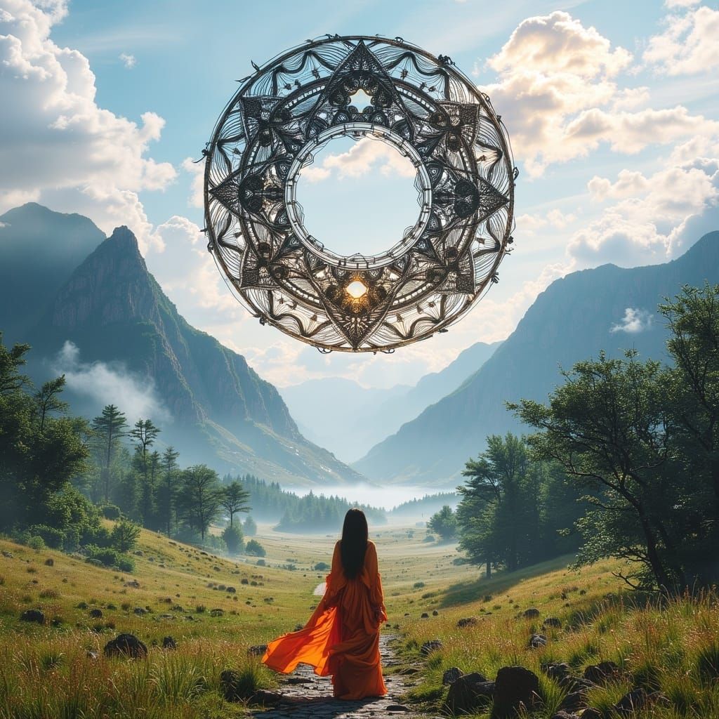 Dreamlike Tibetan Landscape with Enso Symbol