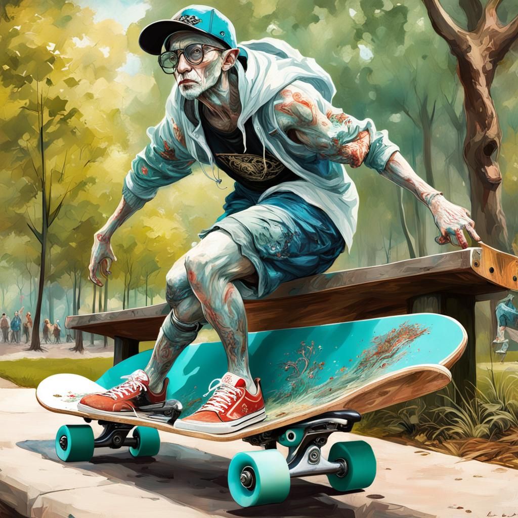 Amoeba dude riding a skateboard