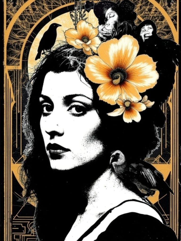 Art Deco Goddess with Black and White Geometric Tattoo