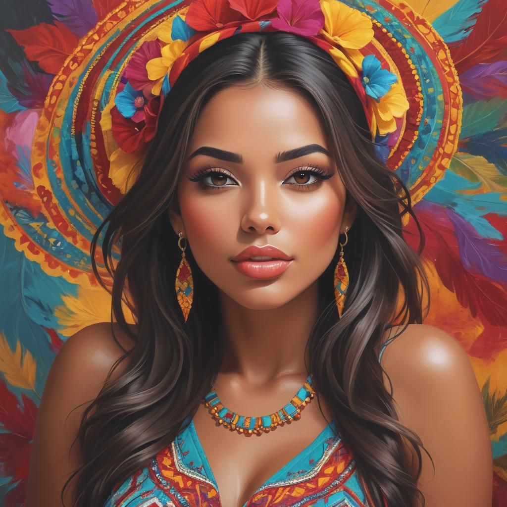 Expressive Latina Girl in Hyperrealistic 3D Digital Art