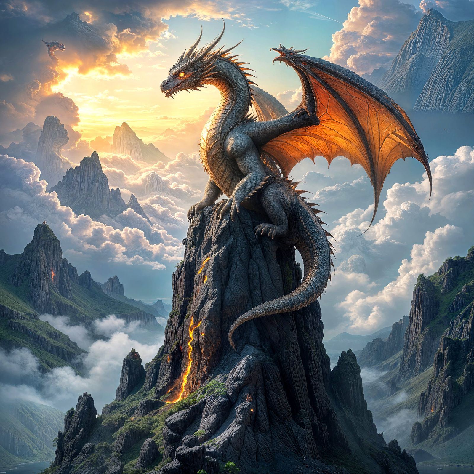 Epic Dragon on Basalt Spire in Photorealistic Style