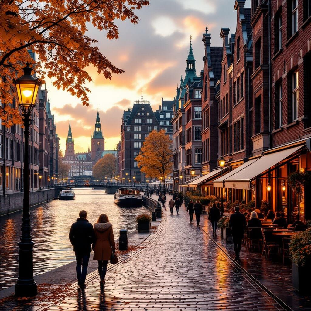 Golden Hour Autumn in Hamburg's Canals