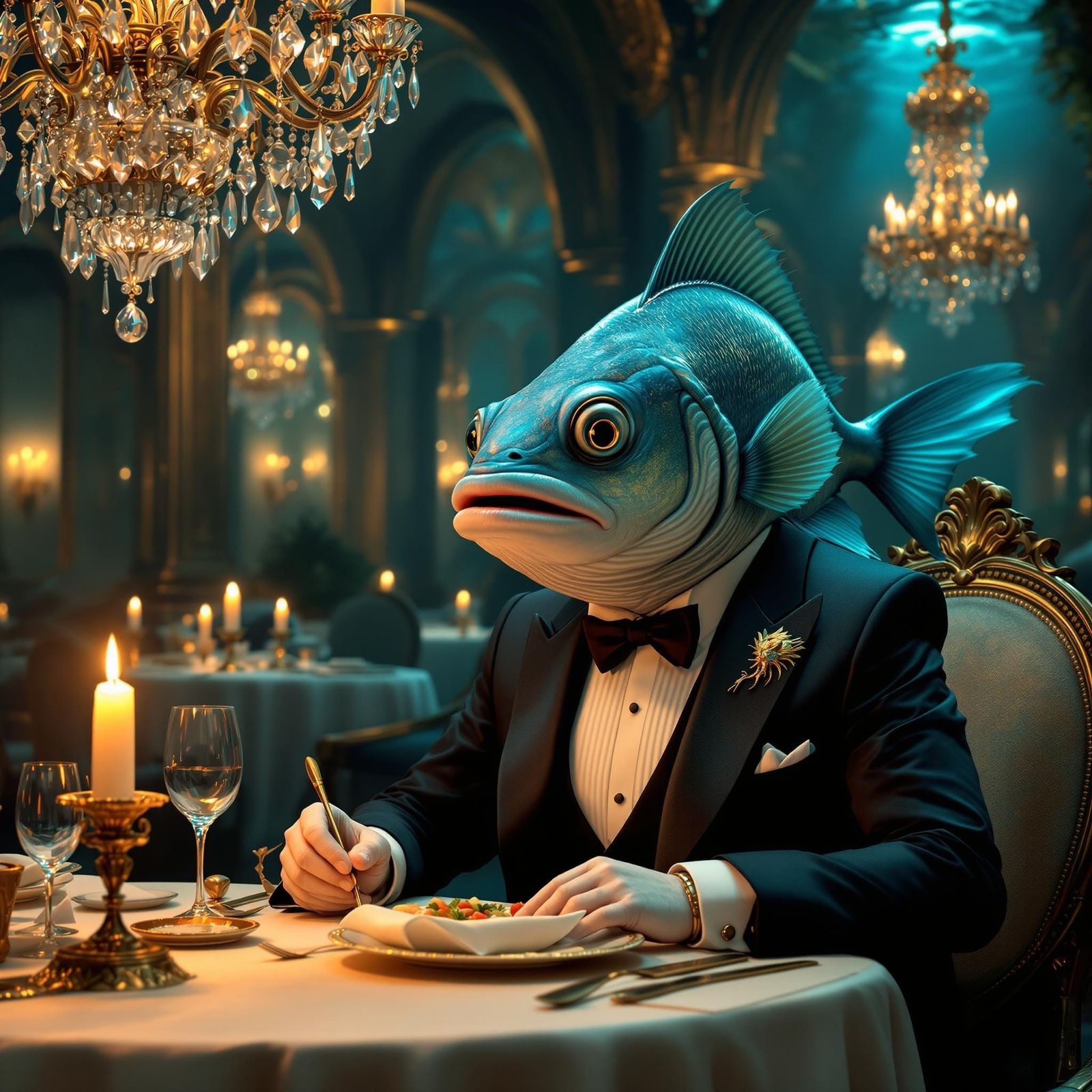 Formal Fish Dines in Luxurious Underwater Setting