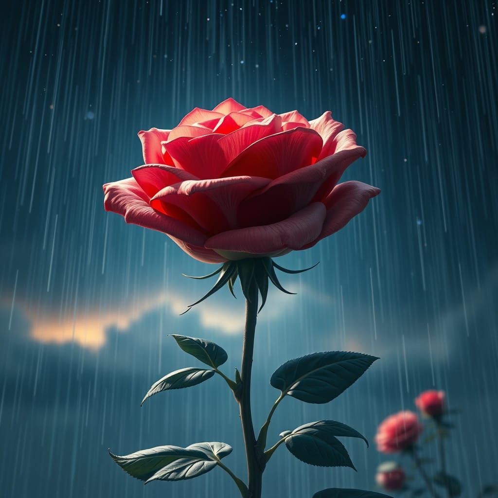 Majestic Rose in Fantastical Night Sky