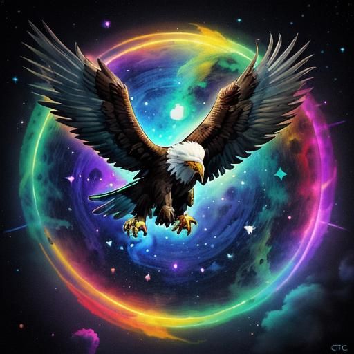 Eagles Flying High: Holographic Astral Illustration