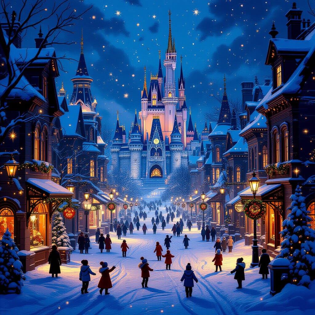 Festive Metropolis with Joyful Children in Dramatic Painterl...