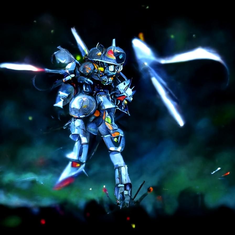 Mecha Knight in Space Battle: Neon Anime Illustration
