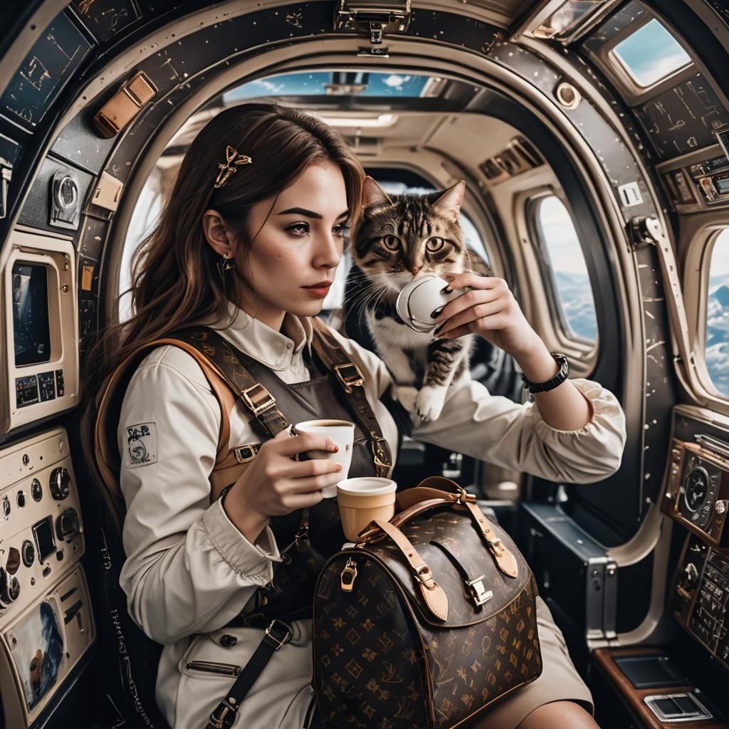 Girl Sipping Coffee on Spaceship to France