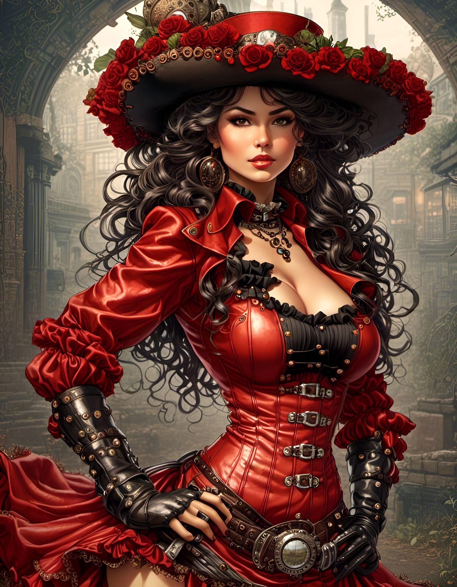 Steampunk Dancer in Red and Black Leather