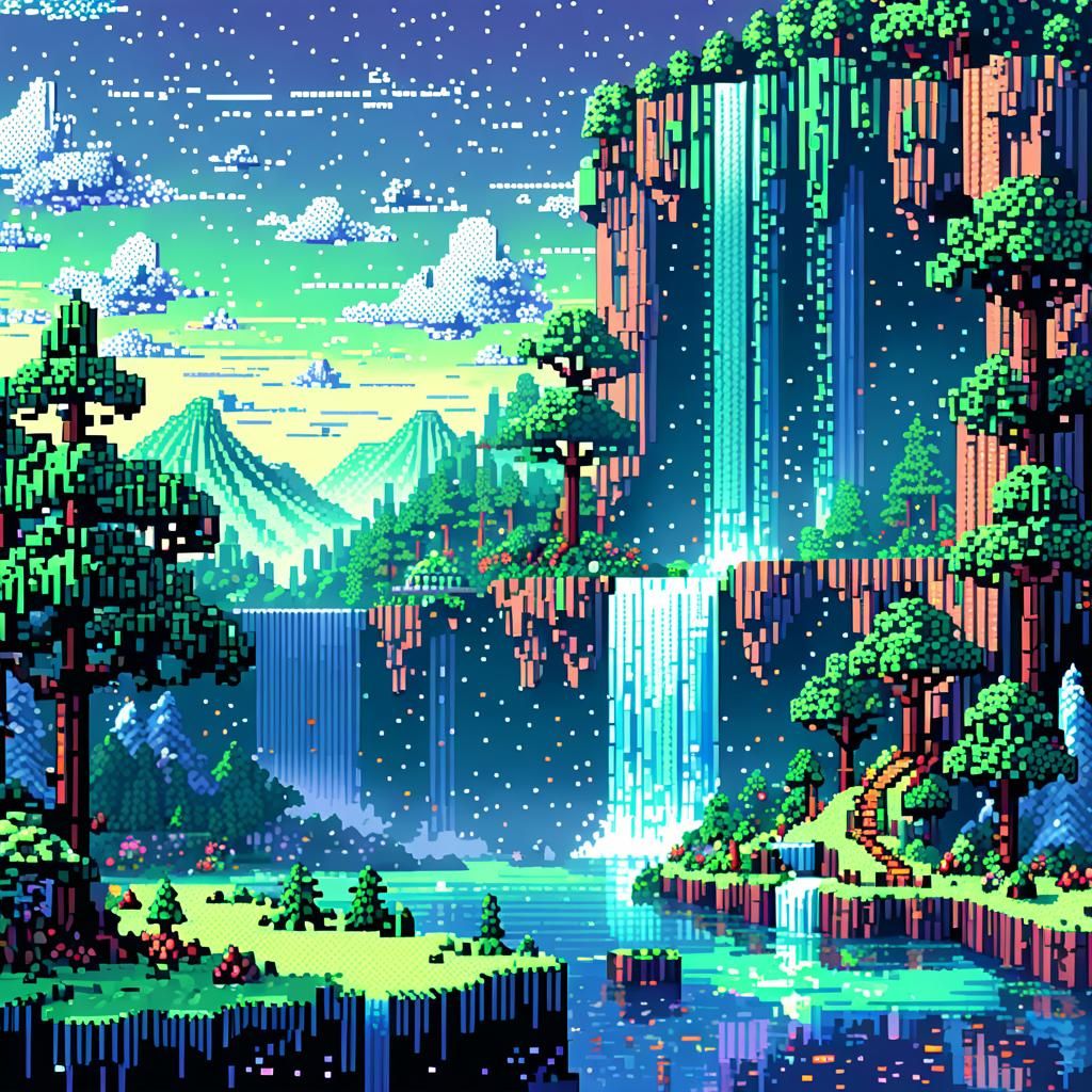 Fantasy Landscape in 16-bit Pixel Art Style