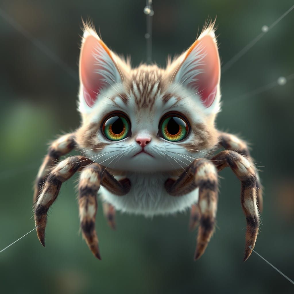 Furry Feline in a Vibrant Web, Anime Style