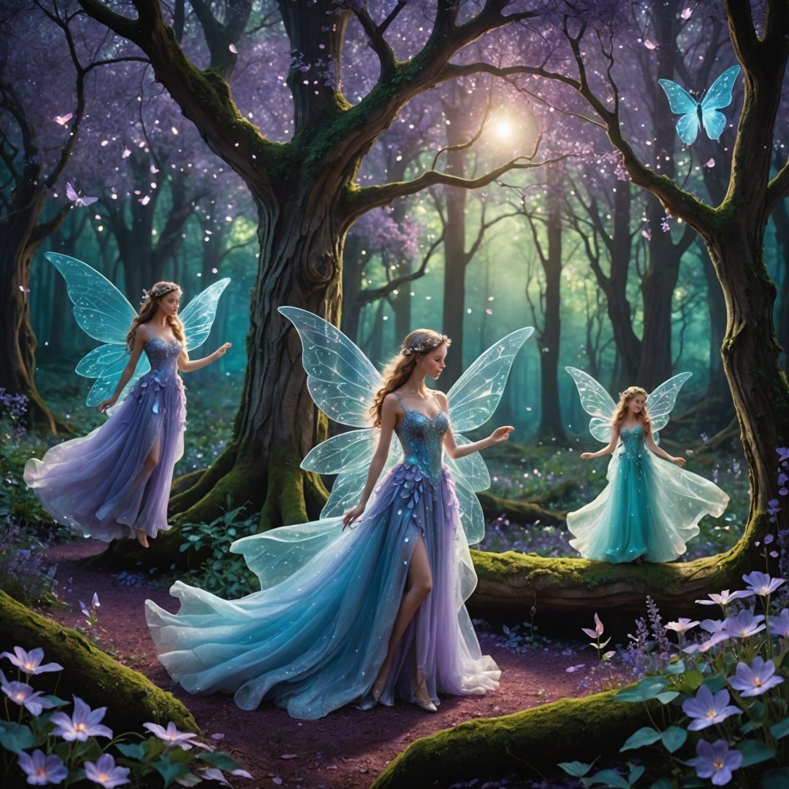 Enchanted Forest Glade with Dancing Fairies