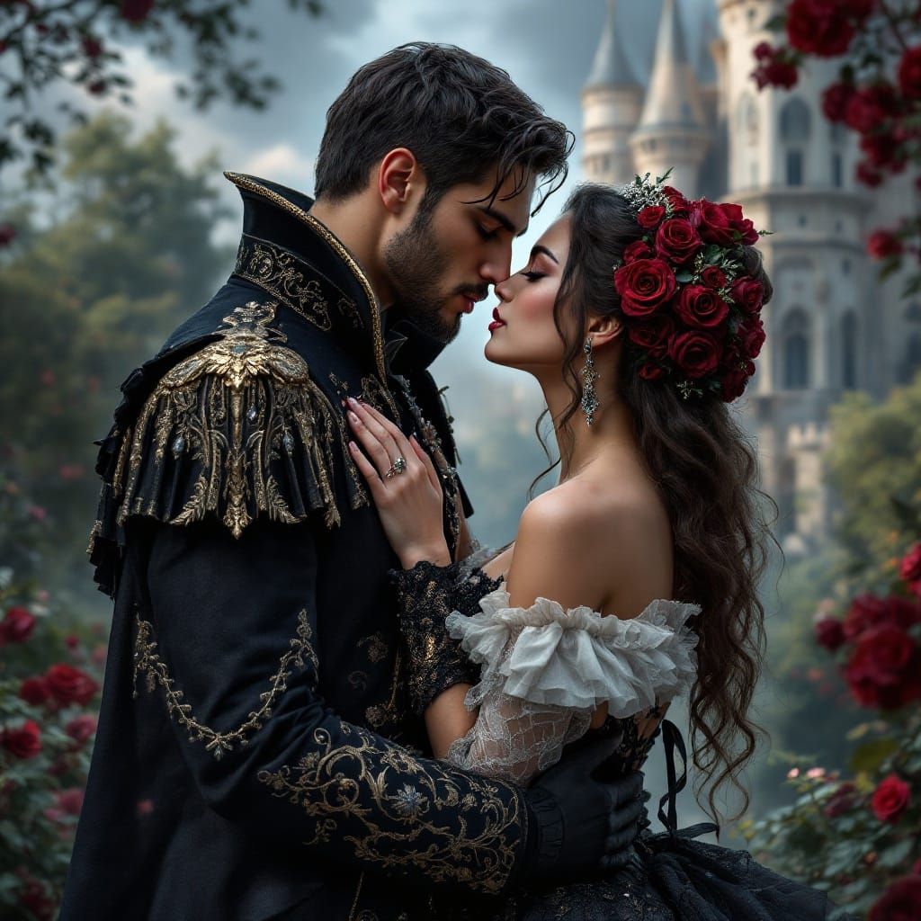 Gothic Romance: Victorian Couple's Castle Kiss