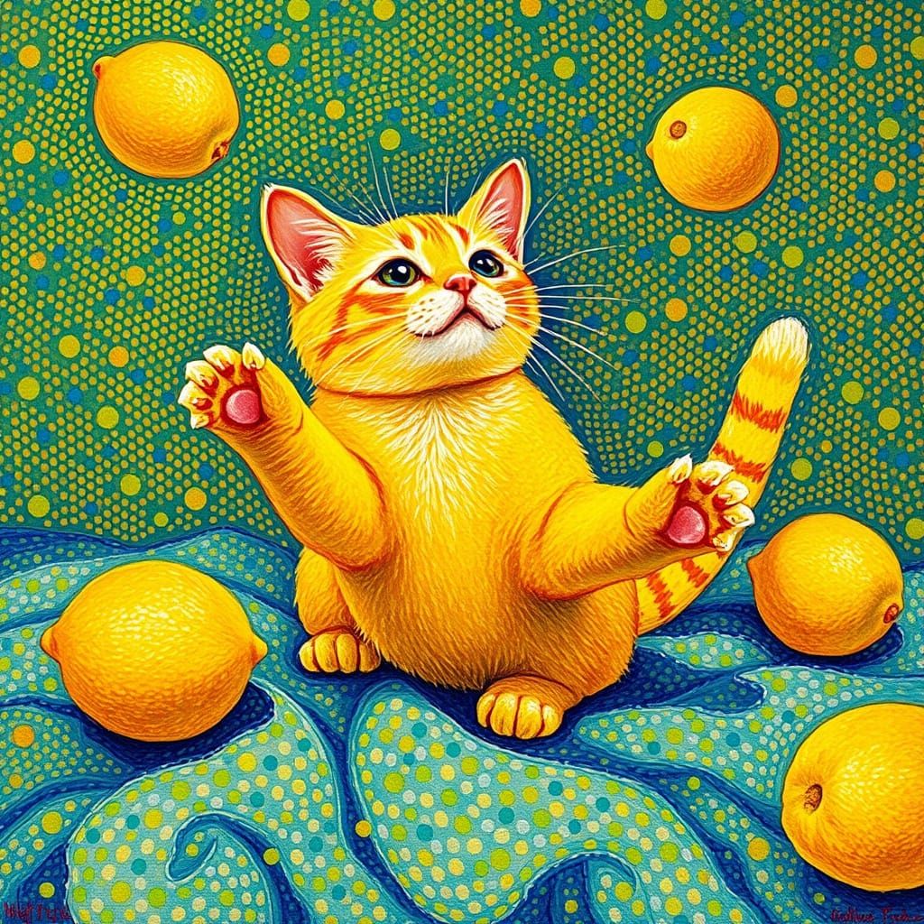 Whimsical Feline Form Emerges from Pointillist Tapestry in S...