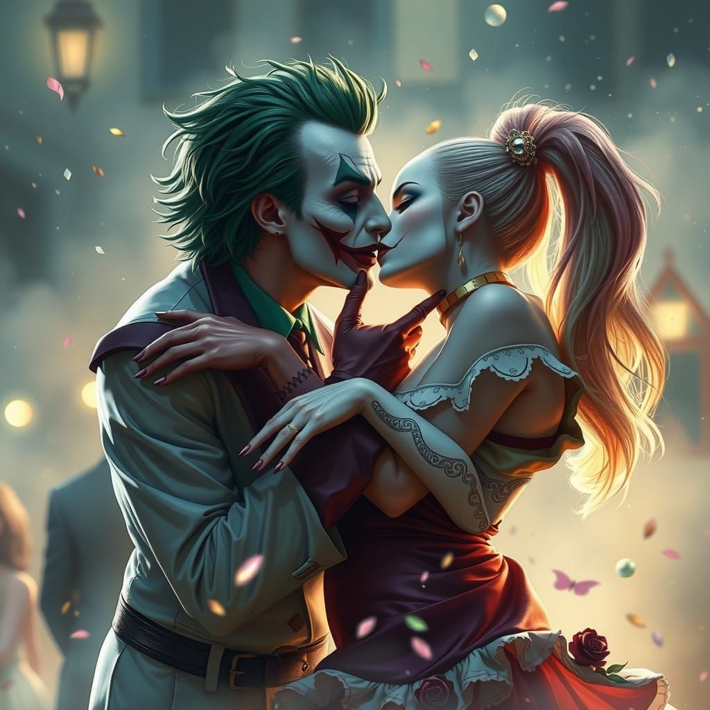 Joker and Harley Quinn Kiss in Ethereal Fantasy