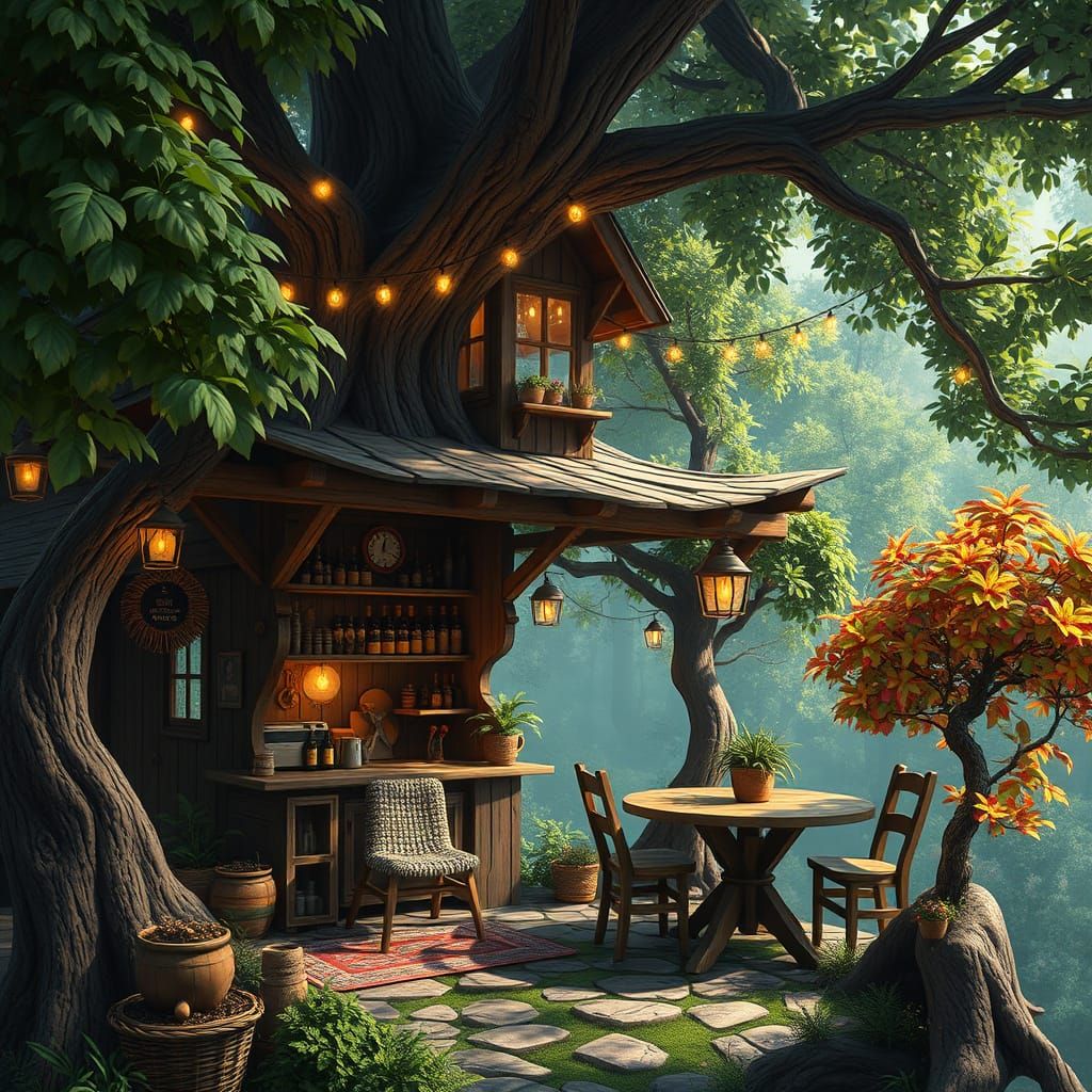 Cozy Treehouse Cafe: Fantasy Concept Art