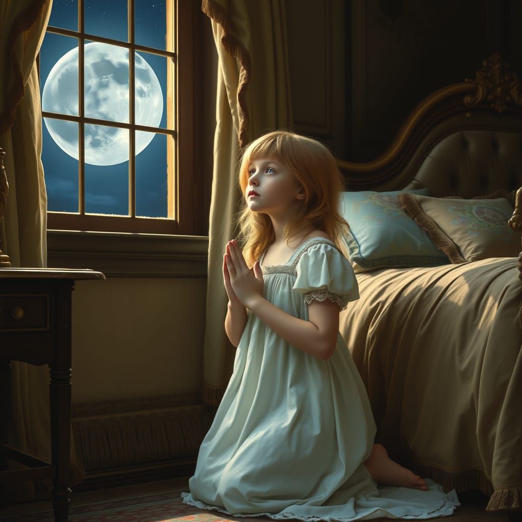 Ethereal Nighttime Devotion in a Dreamy, Victorian Bedroom