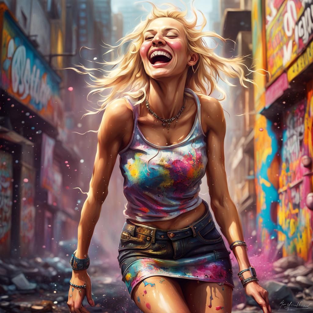 Colorful Graffiti Art of Woman in Miniskirt