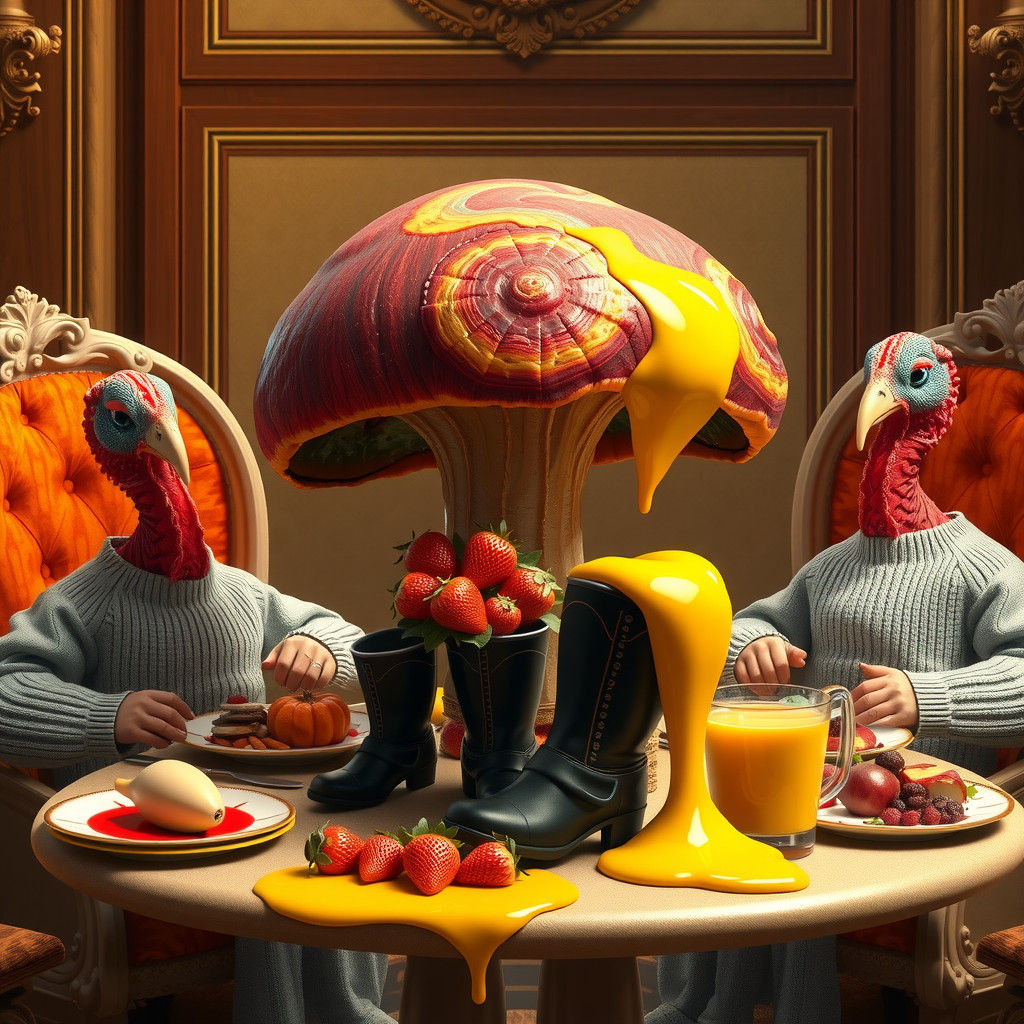Thanksgiving Turkeys Enjoying Psychedelic Mushroom Feast