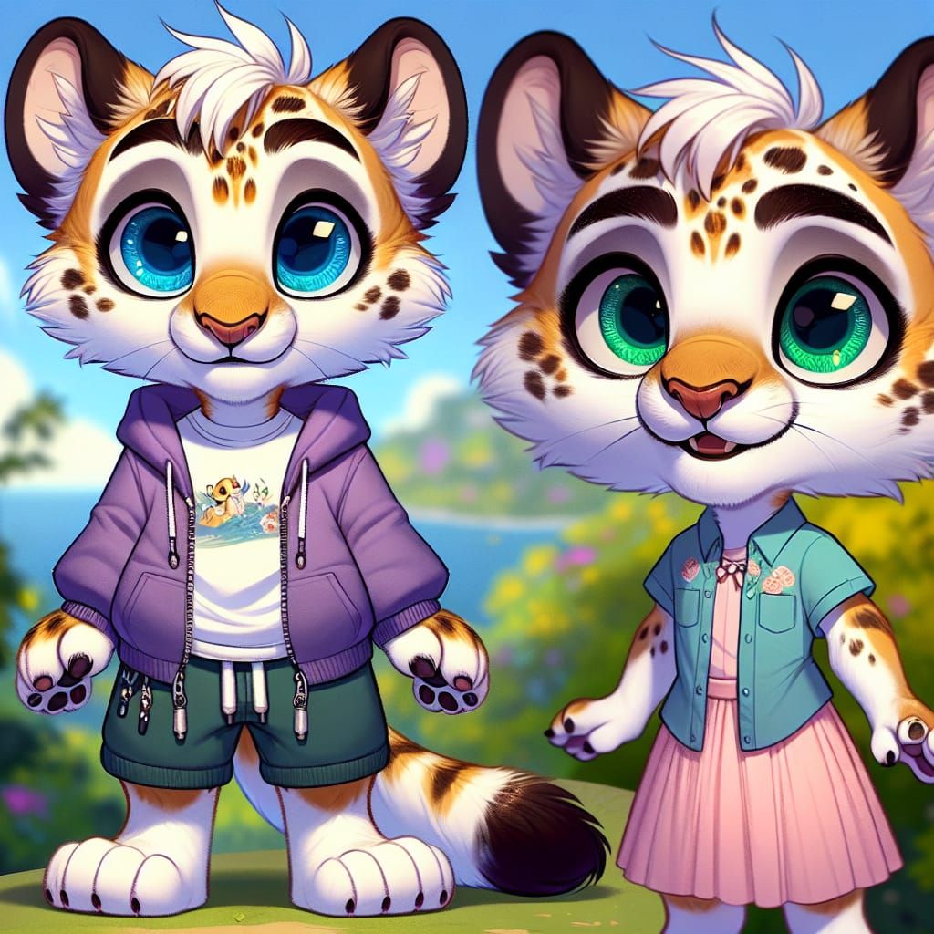 Animated Golden Tiger Cub and Fox in DreamWorks Style
