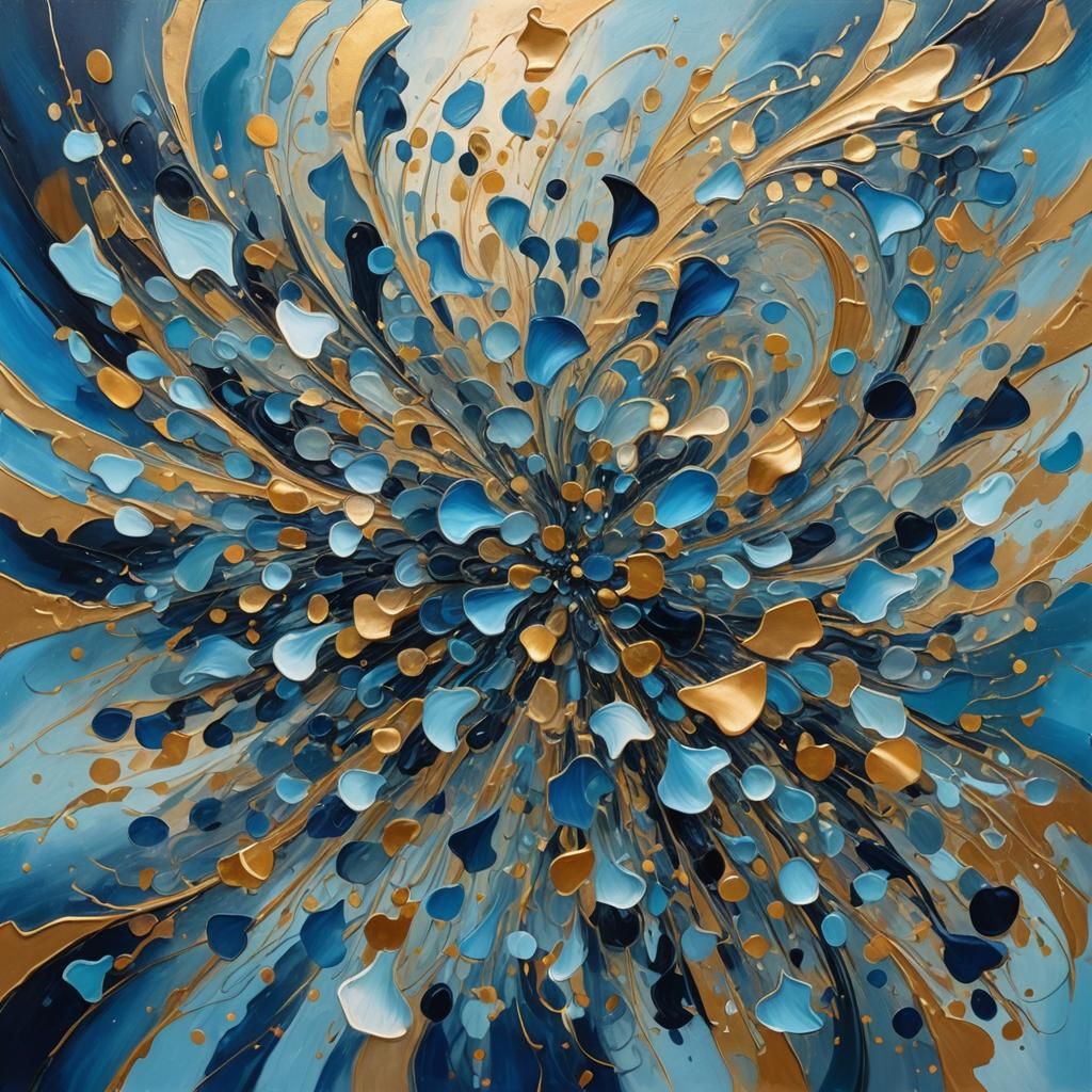 Abstract Shapes Swirl in Blue and Gold